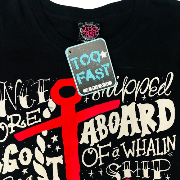 Too Fast Brand Navy & Red Anchor T-shirt - Picture 2 of 3
